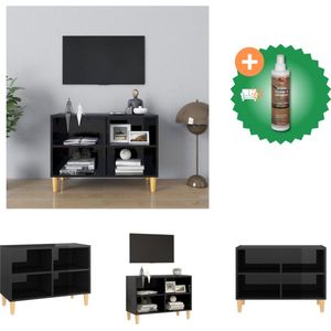 vidaXL Tv-meubel met houten poten 69-5x30x50 cm hoogglans zwart - Kast - Inclusief Houtreiniger en verfrisser