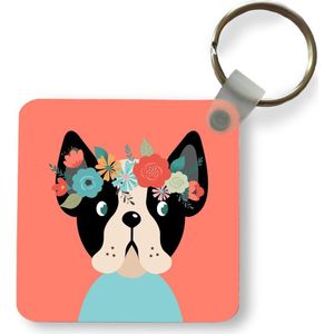 Sleutelhanger - Uitdeelcadeautjes - Hond - Bloemen - Roze - Plastic