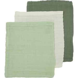 Meyco Baby Uni washandjes - 3-pack - hydrofiel - offwhite/soft green/forest green - 20x17cm