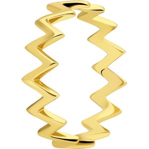 Lucardi Dames Zilveren ring zig-zag goldplated - Ring - 925 Zilver - Goudkleurig - 19 / 60 mm