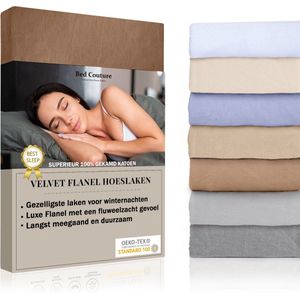 Bed Couture Velvet Flanel Hoeslaken - 100%  Gekamd Katoen - Hoge Hoek 30cm - Twijfelaar 120x200 cm -  Cappucino