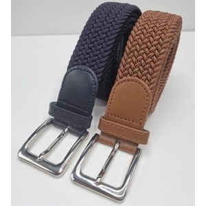 Elastische broekriem Stretch riem Vlecht riem Gevlochten riem Elastiek riem - unisex - Kleur 1-Lichtbruin 2-Blauw 115 CM 2 pack deal van SKB Fashion