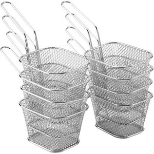 Mini roestvrijstalen frites 8x frituurmand - Frituurmanden - Friteusemandje - Kleine serveermand voor frites - Voedselpresentatie - Zeef Aardappel - Kookgereedschap .