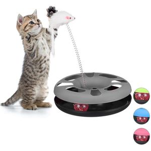 relaxdays kattenspeelgoed muis - cat toy - kattenspeeltje - speelgoed voor kat springveer grijs