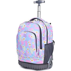 Goodivery - Rugzak Trolley - Trolley - Laptop Trolley - Rugzaktrolleys - Boekentas Trolley - 21x 32 x 53cm - Blauwe Bloemen