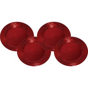 Kerst onderborden - D33 cm - rood - set 4x stuks - rond - kunststof