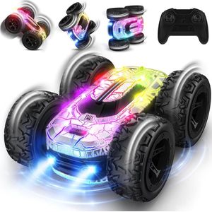 Op Afstandsbediening Auto Offroad 4WD Kinderspeelgoed 360° Flip RC Crawler Car met Ledlicht, Auto Speelgoed Hoge Snelheid en Oplaadbaar, Verjaardag Kerst Cadeau voor Kinderen Jongen Meisje, 3-12 jaar