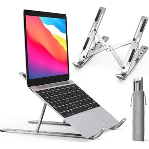 Laptopstandaard, 6-traps in hoogte verstelbaar, opvouwbare aluminium riser, draagbaar, geventileerde notebookstandaard, compatibel met 10-15,6 inch laptop, tablet, zilver