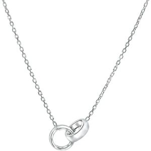 Lucardi Dames Ketting met hanger dubbele ring - Echt Zilver - Ketting - Cadeau - Moederdag - 42 cm - Zilverkleurig