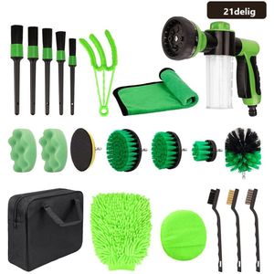 Auto was set(21 delig) - Auto wassen met Drukslang mondstuk- Auto Detailing Reinigingsborstels Kit-Autoreinigingsset-Velgenborstel - Autowasborstel - Auto was pakket