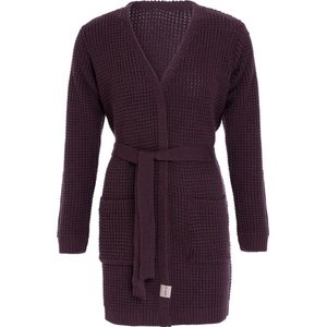 Knit Factory Robin Gebreide Dames Vest - Grof gebreide cardigan - Paars Damesvest - Middellang vest reikend tot boven de knie - Aubergine - 40/42 - Met steekzakken