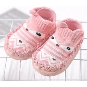 Baby Schoentjes - Baby slofjes - Loopsokjes - Zachte bodem - Anti Slip - Katoen - Roze - 11 cm