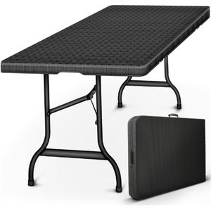 Inklapbare Tuintafel In Rotan-Look - Klaptafel 180 x 75 cm Met Handvat - Buffettafel Voor Tuin-Terras-Balkon - Campingtafel Voor 6 Personen
