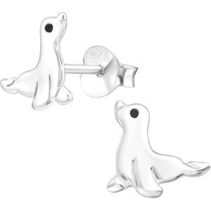 Joy|S - Zilveren zeehond oorbellen - 9 x 8 mm - zilver met zwart oogje - kinderoorbellen