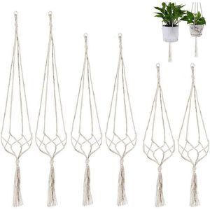 Plantenhanger 6 Stuk Macramé Bloemmand Set Katoenen Touw Opknoping Bloemmand Opknoping Stevige Macramé Plantenhouder Hanger voor Binnen Buiten Plafonds Balkons Muur Decoratie