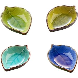 4 stuks mini-schaaltjes keramische bladeren vorm handgemaakte sauzen schalen van keramiek, set van 4 kleuren