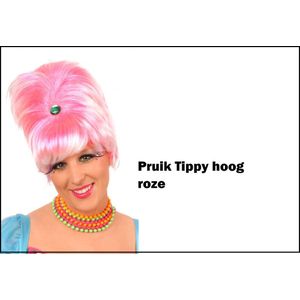 Pruik hoog roze Tippy - Carnaval thema feest festival gala huwelijk