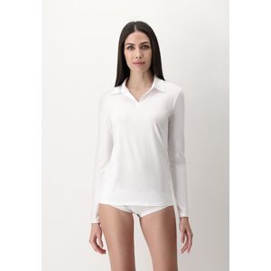 Oroblu Dames Perfect Line Cotton Polo Shirt Long Sleeve White M