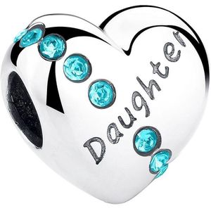 Hart Daughter bead blauwe zirkonia | dochter bedel | Zilverana | geschikt voor alle bekende merken | 925 zilver | moederdag