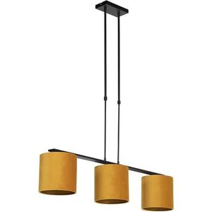 QAZQA combi - Landelijke Hanglamp met kap voor boven de eettafel | in eetkamer - 3 lichts - L 1075 mm - Geel - Woonkamer | Slaapkamer | Keuken