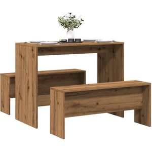 vidaXL Eettafel en Bankenset - 3-delig - Eikenhout Eetkamerset - Eetkamersets - Eetkamer Set - Keukenset