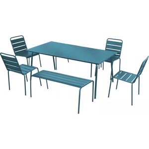 Oviala - Tuinset met 2 banken en 4 stoelen van blauw pacifisch staal - Palavas