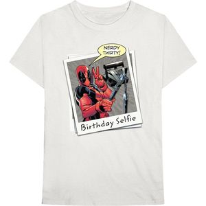 Marvel Deadpool - Birthday Selfie Heren T-shirt - 2XL - Creme