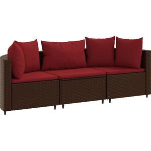 vidaXL Loungeset 3-delig - Poly Rattan - Bruin Loungeset - Tuinset - Tuinmeubels - Lounge Set - Outdoor Furniture