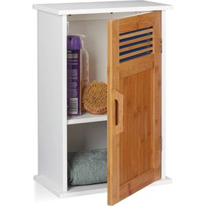 badkamer bovenkast, 1 deur, 2 vakken, hangend, bamboe, MDF, HxBxD 51,5 x 35 x 20 cm, hangkast, wit-natuur