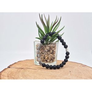 Armband Natuursteen "" Mat zwart onyx"" -Met je naam of de naam van uw geliefde - 8 mm diameter van de korrel