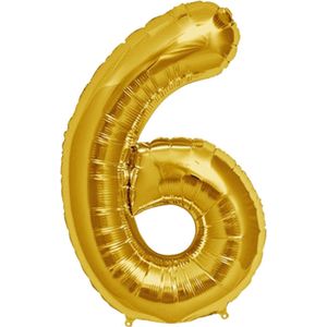 3BMT - Goud versiering - Folie Ballon Cijfer 6 – Verjaardag – Grote Ballonnen