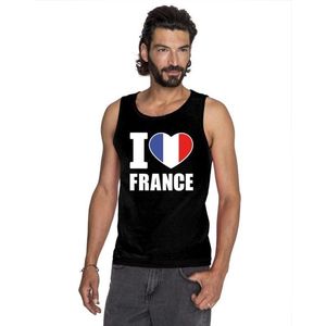 Zwart I love Frankrijk supporter singlet shirt/ tanktop heren - Frans shirt heren L