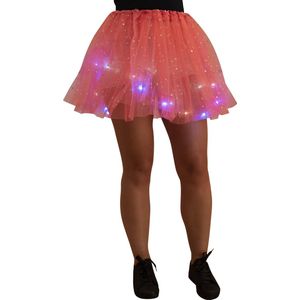 Tule rokje - tutu - volwassen petticoat - gekleurde led lampjes - neon pink - sterretjes - festival