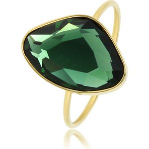 My Bendel Creatieve ring goudkleurig met groen glassteen - Fijne aanschuifring met groen glassteen, gemaakt van mooi blijvend edelstaal - Met luxe cadeauverpakking