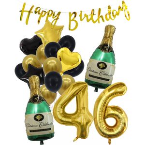 46 Jaar Verjaardag Cijferballon 46 - Feestpakket Snoes Ballonnen Pop The Bottles - Zwart Goud Groen Versiering