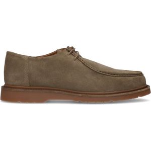 Manfield - Heren - Taupe suède veterschoenen - Maat 45