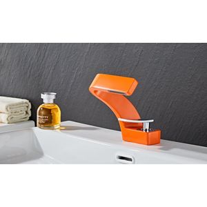 Luxe Oranje Wastafel Kraan Moderne Badkamer Kraan Mengkraan Oranje Wastafel Kraan Enkele Handgreep Warm En Koud Waterval Kraan