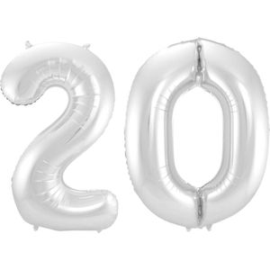 Ballon Cijfer 20 Jaar Zilver 36Cm Verjaardag Feestversiering Met Rietje