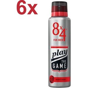 8x4 - for Men - Play The Game - Deospray - Deodorant - 6x 150ml - Voordeelverpakking