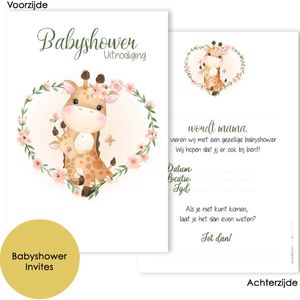 BS012 Babyshower uitnodigingen 8 stuks - Babyshower invulkaarten - Gender reveal - Kraamfeest - Babyshower invites - Babyshower kaartjes - Giraf- BS012