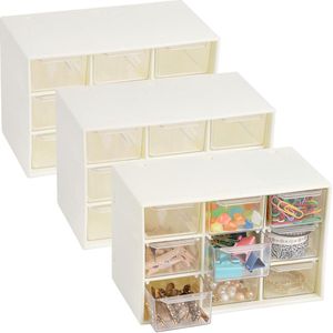 Bureaulade-organizer met 9 mini-laden kunststof voor kunstbenodigdheden, kantoorbenodigdheden, cosmetica, sieraden, slaapzaal, 3 stuks beige