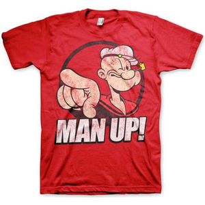 Popeye Heren Tshirt -S- Man Up! Rood