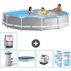 Intex Rond Prism Frame Zwembad - 366 x 76 cm - Grijs - Inclusief Pomp Afdekzeil - Zoutwatersysteem - Filters - Zwembadzout