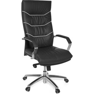 XXL Directiestoel - Bureaustoel - Ergonomische stoel - Echt leer - Lendensteun - Chromen armleuningen - Multiblock-mechaniek - Anti-schokfunctie - 120 kg laadvermogen - 8 uur zittijd - 60 cm x 55 cm x 118-126 cm