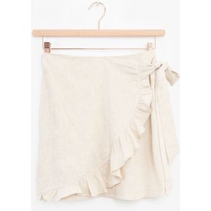 Sissy-Boy - Beige linnen ruffle rok met overslag