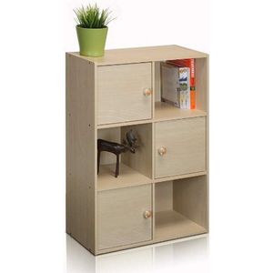 Pasir Boekenkast met 3 deuren en ronde handgreep, hout, stoombeuken, 23.88 x 59.94 x 80 cm