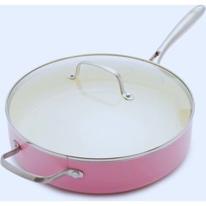 Gezonde 30cm Sauté Pan Met Keramische Antiaanbaklaag – PFAS-Vrij -Oven- En Vaatwasserbestendig - Roze – 4.8 Liter -Geschikt Voor Inductie