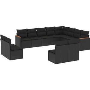 vidaXL Loungeset - Loungesets - Tuinset - Tuinbank - 12-delige Loungeset met kussens poly rattan zwart
