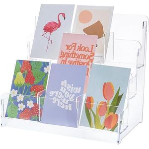 3-Tier Acryl Wenskaart Display Stand | Visitekaarthouder Tijdschriften Organizer Sticker Display Stand voor Literatuur Organizer Rack