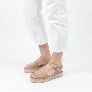 Manfield - Dames - Beige suède sandalen met touwzool - Maat 39